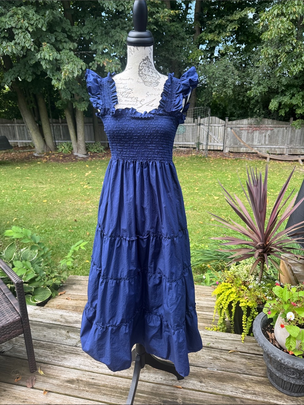 Hill House Navy Blue Smocked Maxi Dress with Ruffle Straps